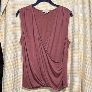 Athleta Mauve Wrap Front Sleeveless Top | Draped V-Neck | Size Large